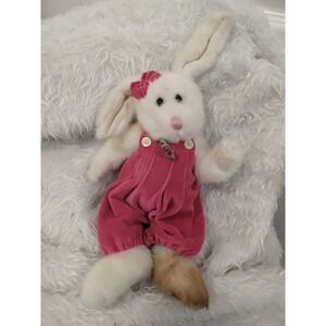 Boyds Bears & Friends White Plush Bunny Pink Overalls J.B. Bean Series Vintage